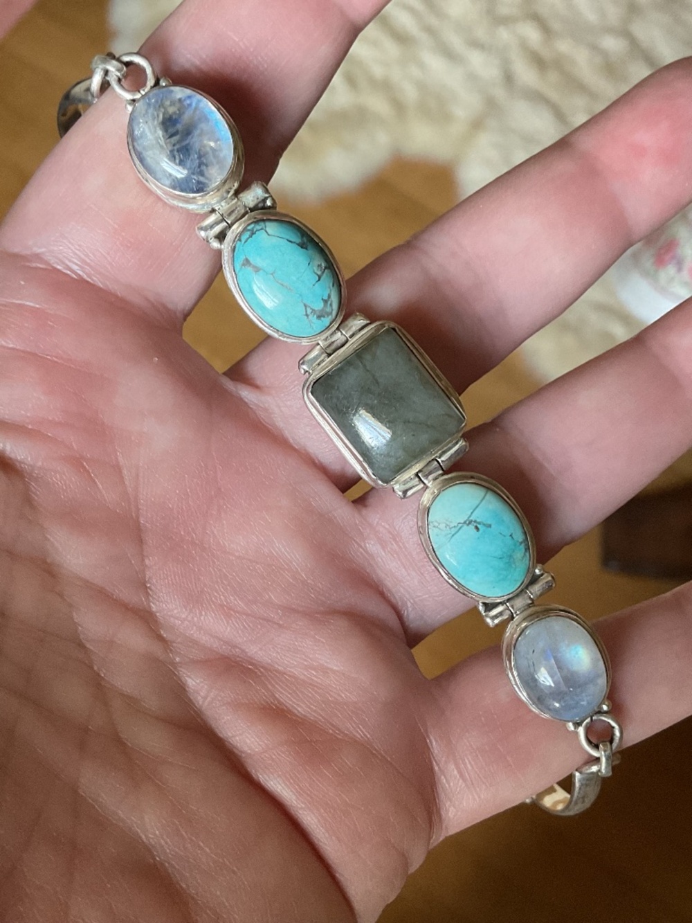 NWOT Sterling Silver 925 Turquoise Labradorite Moon Stone Bracelet - Picture 12 of 15